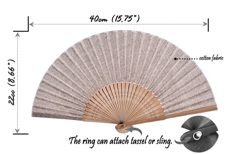 Salutto Hand Fan with Beautiful Fabric Printed (Coffee) - Image 2